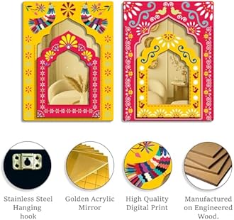 Sehaz Artworks Home Decoration Items for Living Room | Wall Decor Items for Living Room | Mirror Jharokha wall decor for living room | Wall Hanging Decoration Items