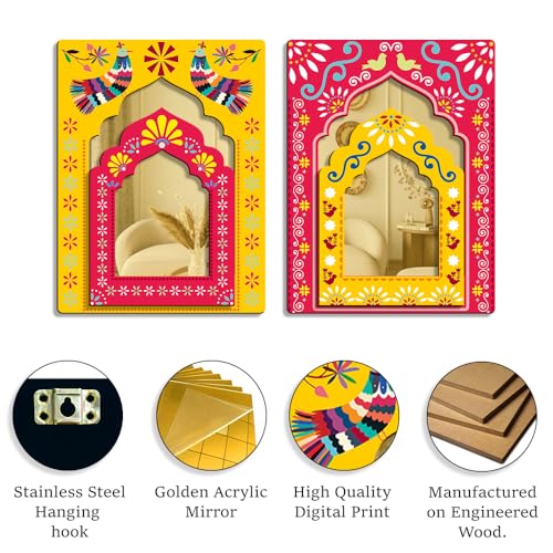 Sehaz Artworks Home Decoration Items for Living Room | Wall Decor Items for Living Room | Mirror Jharokha wall decor for living room | Wall Hanging Decoration Items