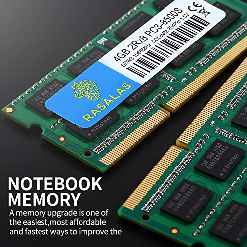 Image of RASALAS 8GB Kit (2 x 4GB) PC3-8500 DDR3 1066 Mhz 1067 MHz 8500s SODIMM RAM Laptop Memory Upgrade for Notebook 204PIN 1.5V Memory