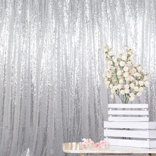 ShinyBeauty Silver Sequin Curtain 2 Panels 5x10FT Glitter Wedding Backdrop