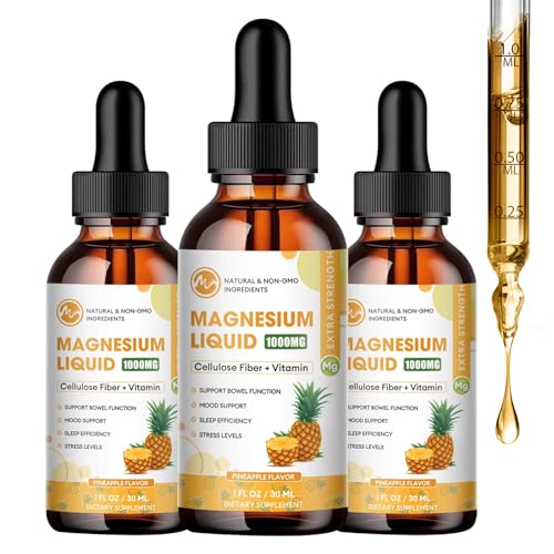 M inch Magnesium Glycinate Liquid, 1000mg Magnesium Liquid Supplement with Cellulose Fiber,...