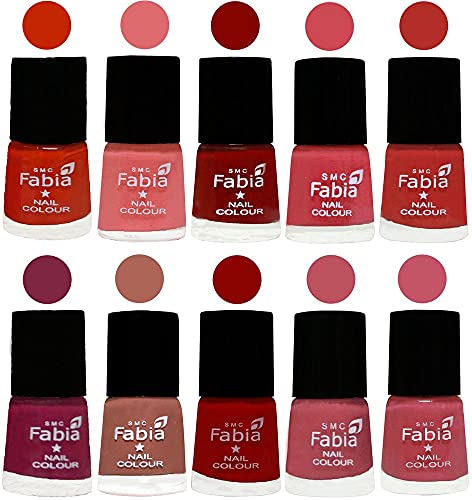 Image of SMC Fabia ALL IN ONE (PACK OF 10), Long Lasting Glossy Nail Polish, 6 ml Each, All Vibrant Colours,02318