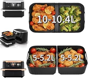 Pietuley Large Silicone Air Fryer Liners for Ninja Flex Drawer Air Fryer Accessories AF500UK/ Cosori Dual Blaze TwinFry 10L / Ninja Foodi Flexdrawer Dual Air Fryer 10.4L AF500UK