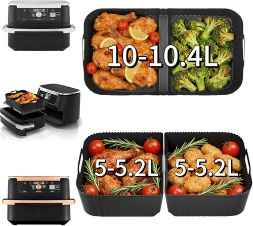 Pietuley Large Silicone Air Fryer Liners for Ninja Flex Drawer Air Fryer Accessories AF500UK/ Cosori Dual Blaze TwinFry 10L / Ninja Foodi Flexdrawer Dual Air Fryer 10.4L AF500UK