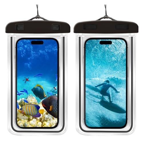 Funda impermeable para teléfono, paquete de 2 fundas subacuáticas para teléfono con cordón, funda impermeable sensible al tacto para nadar, funda impermeable transparente para iPhone, compatible con
