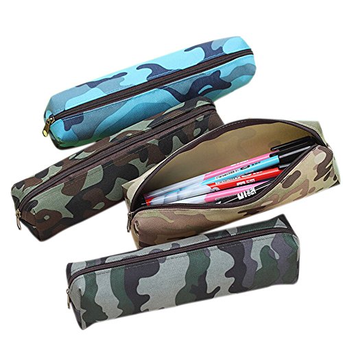 Camouflage Pencil Cases Zipper Pencil Pouch Canvas Pencil Bag Cosmetic Brush Bag, Set of 4