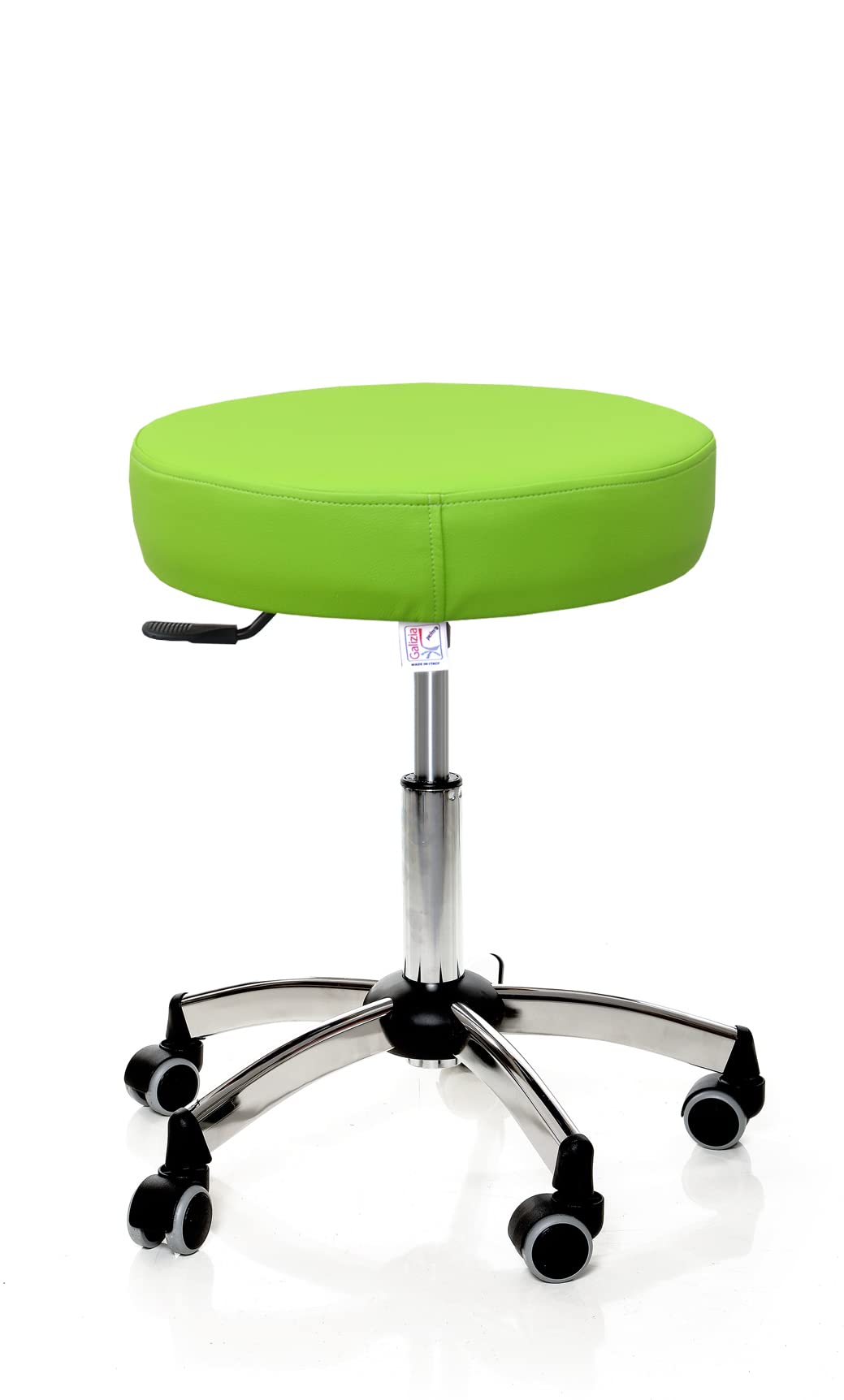 GALIZIA Prjme Sgabello Girevole Centro ESTETICO, STUDIO MEDICO, DENTISTICO E PODOLOGO, Base con Ruote, Regolabile in Altezza con LEVETTA A Gas, Rivestimento in ECOPELLE LAVABILE 100% (VERDE)