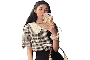 Korean-Inspired Women's Plaid Doll Collar Puff Sleeve Summer Shirts