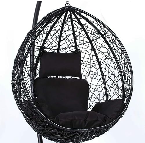 Image of Single Seater Swing Chair with Stand and Cushion Hammock Swing for Adult Outdoor Indoor Garden Living Room Balcony Hanging Chair (Black)
