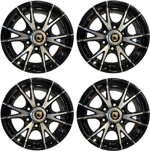 Set of 4 15x6 6x5.5 Premium Aluminum Trailer Wheel Black Machine Faced 6Lug Trailer Rim
