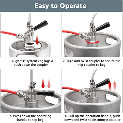 Mrbrew Keg Coupler, Commercial Sankey Kegerator D System Stainless Probe Brass Body Keg Tap Dispenser For I.d 5/16'' Draft Beer Line Gas Brewing Tubing With Check Valve Sealing Washer Hose Clamp #TOP3