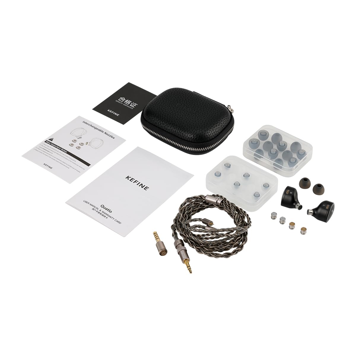 KEFINE Quatio - Auriculares híbridos IEM, monitores intraurales 2DD+2BA, auriculares con cable de alta fidelidad con boquillas de afinación reemplazables, carcasa de aluminio CNC, enchufes