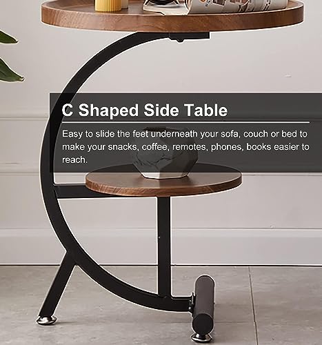 Image of Owme Adjustable Table Stands Couch Side Table, Swivel TV Tray Table, 360 Top Moving C-Shaped End Table, Small Center Table for Home Office Balcony | Storage Organizer (Nut Brown, Flower)