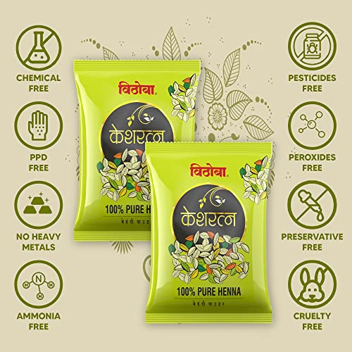 Image of Vithoba Keshratna 100% Pure Natural Henna Mehendi Hair Color /Dye Powder | Herbal Hair Colour for Men & Women | Full Coverage Of Gray Hair | 100% Organic & Chemical Free - Pack of 1