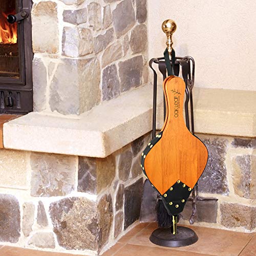 Oak Leaf Bellows, 19" X 8" Large Fire Bellow For Bbq Fireplace Fire Pit Indoor Outdoor Wood Stove Barbecue Camping, Wood Air Blower Hand Bellows With Hanging Strap & Zinc Alloy Nozzle, Oak Wood #TOP6