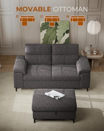 Image of 71.25 inch L Shaped Sectional Couches Deep Seat Sofa for Living Room(Dark Gray)