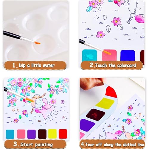 Image of Kidology Water Color Books for Kid, Painting Book with 20 Sheet, 1 Brush, Mini Watercolor Book, Educational Montessori Toy, Gift for Boys Girls, Art & Craft Travel Activity (Fairy Tale), Multicolor