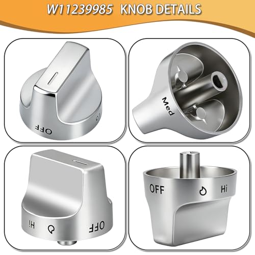 Image of Upgraded Metal W11239985 Knobs,Compatible Whirlpool Stove knobs Replacements Gas Range Burner Control Knobs with Models WFG525S0HD0 WFG535S0JS0 WFG550S0HV0 WFG525S0JS0 WFG535S0LS0