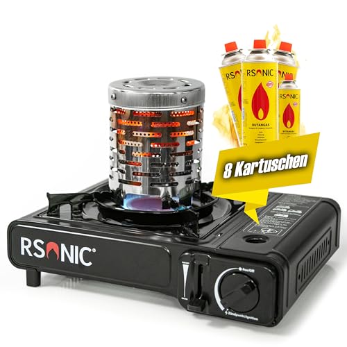 Calefactor para estufa de gas, mini cocina de camping, calefactor para tienda de campaña (accesorio de calefacción + cocina de gas + 8 cartuchos)