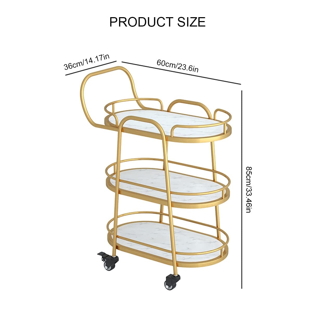 Carrito de cocina de 3 niveles con rieles de protección y ruedas para restaurantes y hoteles