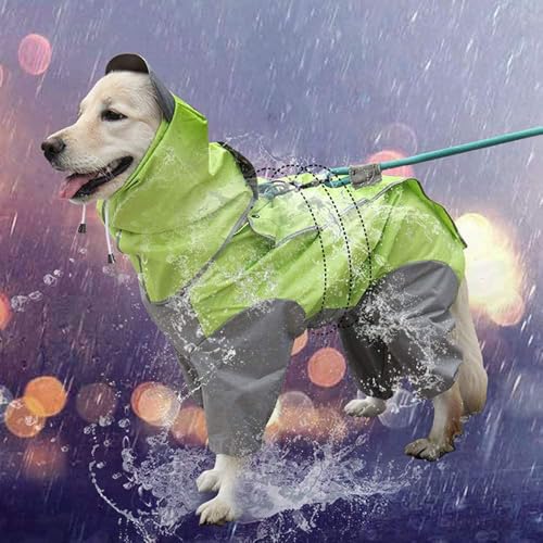 犬レインコート 犬用 ポンチョ ペットレインコートカッパ 雨合羽 防水 防雪 防塵 防風 小型犬 中型犬 大型犬 帽子付き 耐久性 通気 着脱簡単 快適 完全防水 多サイズ (18, グリーン)