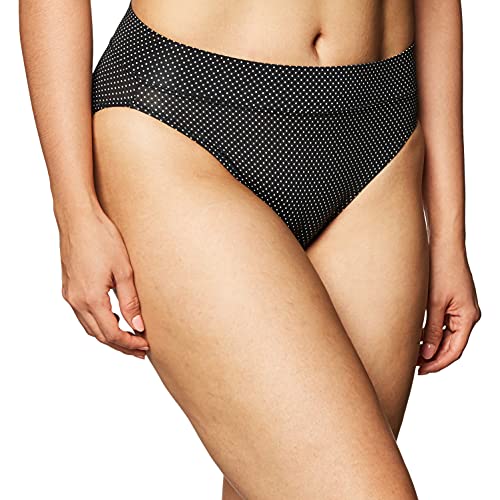 Warner's Women's No Pinching No Problem Hi Cut Brief Panty, Black/White Pin Dot Print, Large