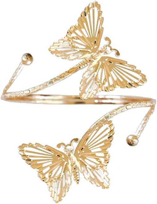 COLORFUL BLING 3PCS Upper Arm Bracelet Gold Silver Chunky Cuff Bracelets Flower Butterfly Armband Set for Women Irregular Minimalist Open Wide Coil Band Bangle Boho Jewelry - Image 4
