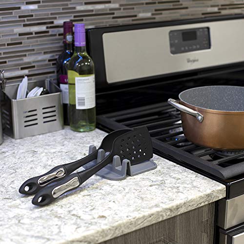Home Basics 4 Slot Silicone Spoon Rest Cooking Utensils, Ladle, Spatula Holder For Kitchen Countertop, Stovetop, Dinning Table, Grey #TOP5