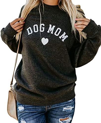 Womens Dog Mom Sweatshirt Casual Long Sleeve Funny Cute Letter Print Graphic Pullover Tops Sweatshirt