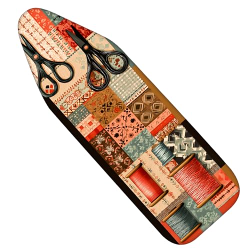 Image of Nuxovilar Patchwork Scissors Ironing Board Cover 15x54 Polyester | Iron Pad Scorch Guard laundry helper protective board shield home laundry room craft studio (Patchwork)