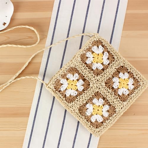 CHIC DIARY Women Straw Crossbody Bag Beach Purse Handmade Woven Shoulder Bag Boho Crochet Purse3