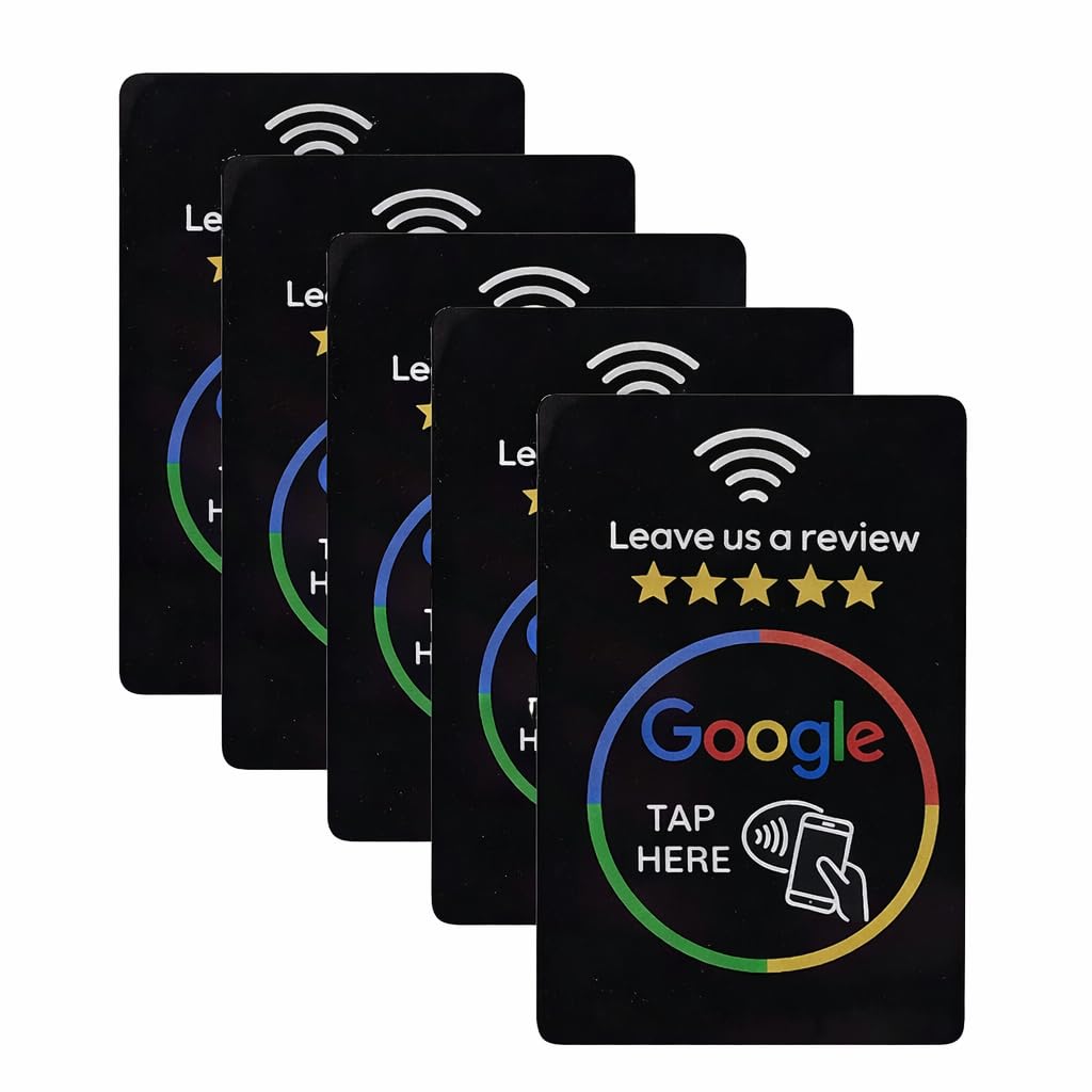 Tap to Review NFC Google Review Card – “Review Us on Google” Counter Sign 8.6 x 5.4 cm, 5 Star Design – for Shops, Cafes, Salons & Offices – Black (5)