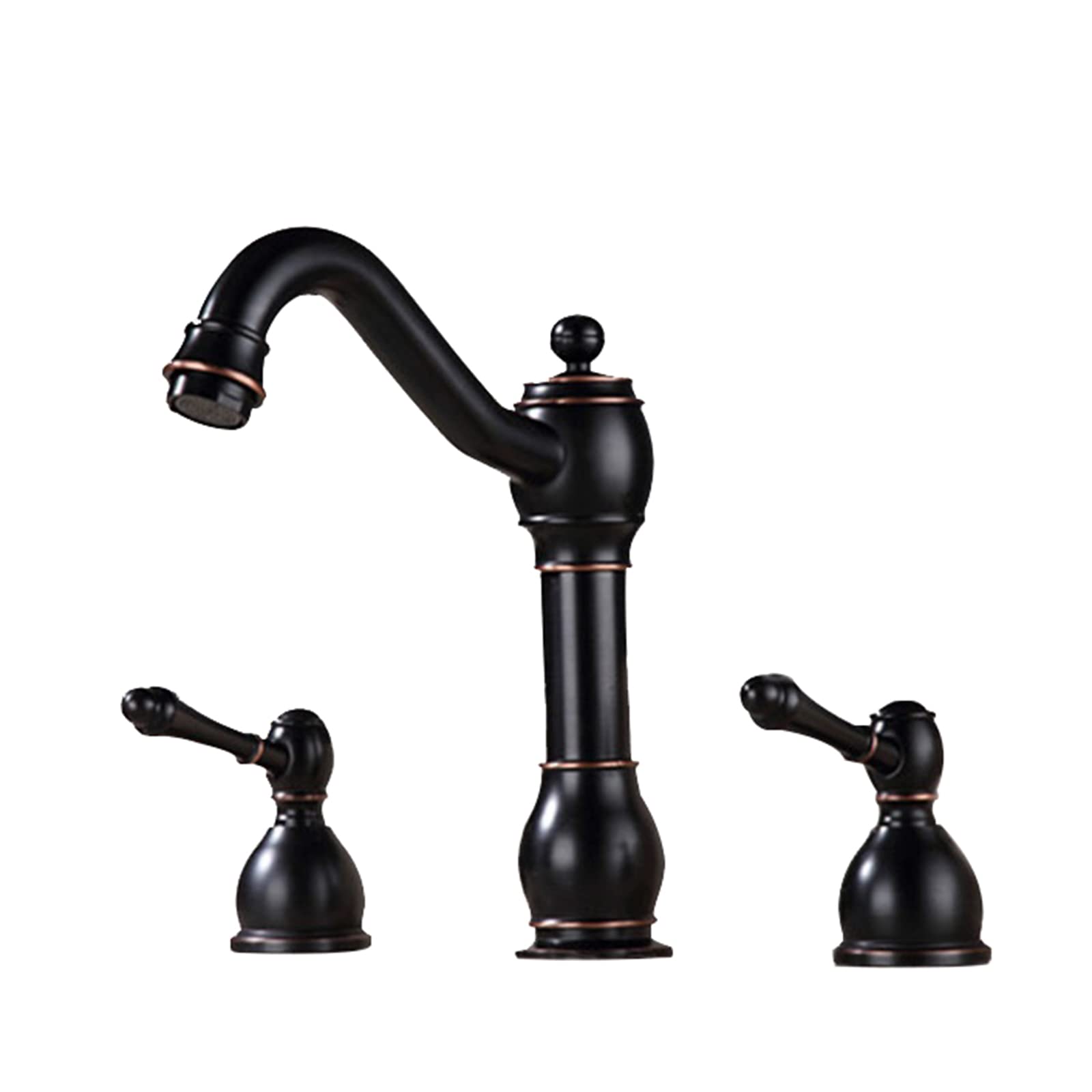 Mitigeur de lavabo anti-corrosion en laiton noir à double levier 3 trous
