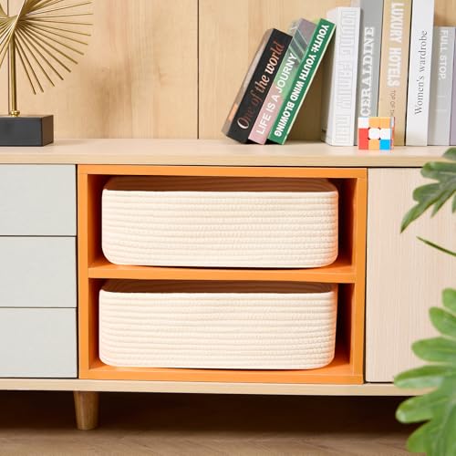 MiniArk Large Shallow Organizing Baskets 15x11x5.1 Inches - Rope Woven Storage Bins for Bathroom, Shelves, Cube Closet, Black 3 Packs by MiniArk - Image 4