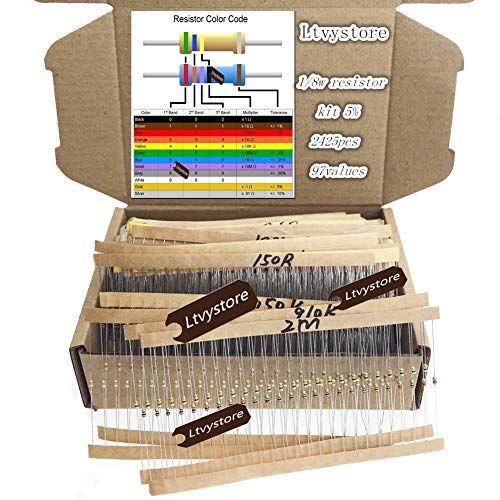 Ltvystore 2425 peças 97 Valores 1 ohm - 1 m ohm 1/8 W Kit sortido de resistores de filme de carbono
