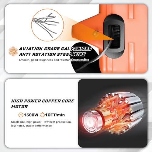 SENKEYFE Power Electric Portable Hoist Winch 1500LBS, 3 in 1 Electric Cable Hoist 110V 25 FT with Lifting Strap, Electric Hoist Lift Ceiling Winch for Lifting Towing - Thumbnail 4