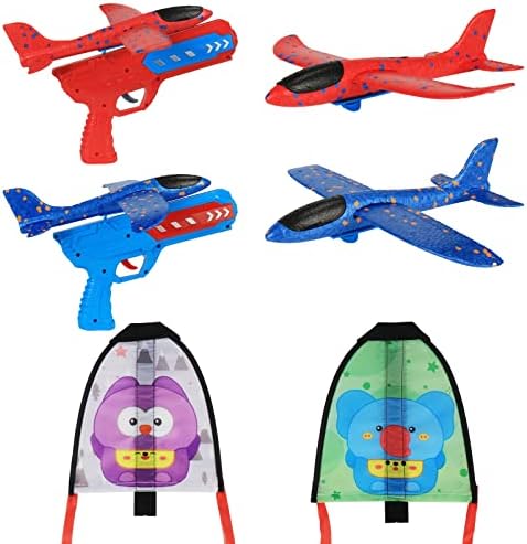 6 Pieces Kite-Plane Launcher Toys, Kites, Planes, launchers Each Two. Range up to About 10 Meters.for Children Aged 3.4.5.6.7.8