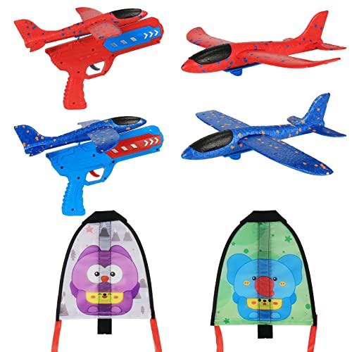 6 Pieces Kite-Plane Launcher Toys, Kites, Planes, Launchers Each Two. Range Up To About 10 Meters.for Children Aged 3.4.5.6.7.8 #TOP26