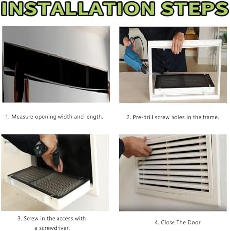 Black Aluminum Gable Vent - Removable Louvered Access Panel, Metal Square Vent for Exterior Doors & Walls, 300x300mm (12x12in) - Ideal for Homes & Hotels