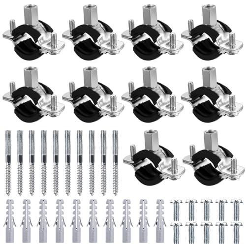 10 Stück Rohrschellen Set Mit Verzinkung Und Kunststoff-Schutzpad Inklusive Aufhängebolzen Und Dübel Für 3/4 Zoll (26-32 mm) Rohre Universelle Rohrbefestigung Für Sichere Installation