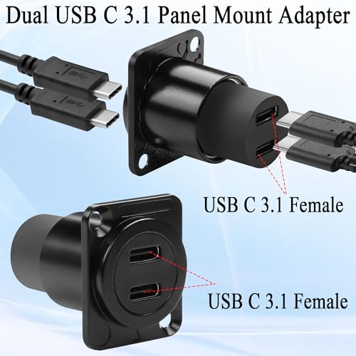 QIANRENON Dual USB C 3.1 Panel Montażowy Adapter 10 Gbps 2 Gniazda USB C 3.1 na Gniazdo Stałe Montaż Danych Podwójne Typ C 3.1 Przeładowanie Bulkhead Gniazdo Montażowe, Montaż na Panelu Typ D