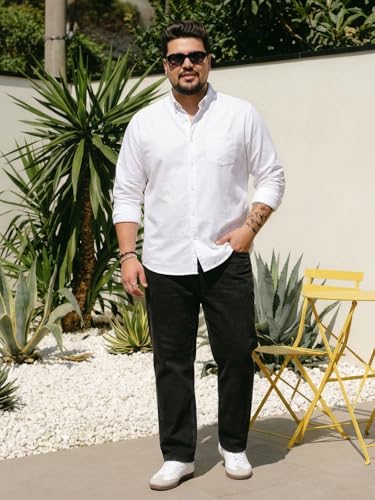 Image of Urbano Plus Men's Cotton Full Sleeve Regular Fit Solid Oxford Shirt with Button-Down Collar