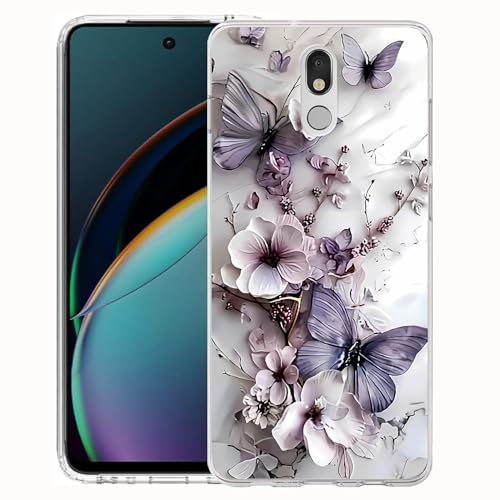 FLYING FLIER for LG Stylo 5/Stylo 5 Plus/Stylo 5V/Stylo 5X Case,[Full-Body Protection][Non-Slip][Shockproof] Cute Flower Butterfly Slim TPU Cover Phone Case (Purple 4)
