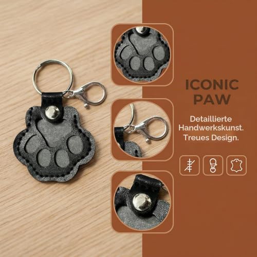 MHMondawn Hundehaar-Sammler Schlüsselanhänger mit Druckknopf – Leder-Anhänger zur Tierhaar-Aufbewahrung als Haustier-Memory Erinnerungsbox, Fell-Andenken, hängende Pfote Design(Schwarz+Braun) (S)