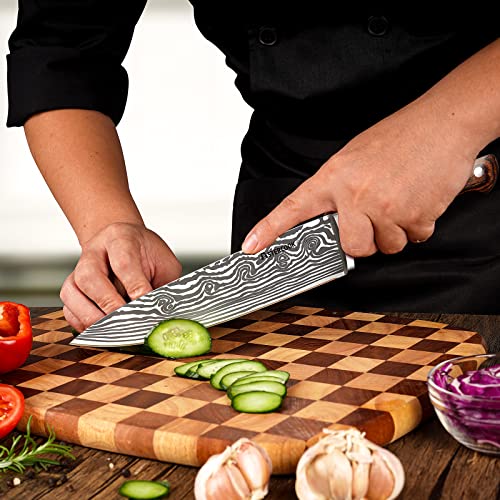 Astercook Knife Set, 15 Pcs Damascus Kitchen Knife Set With Block, German Stainless Steel Knife Block Set With Sharpener, Acacia Wood Block #TOP4