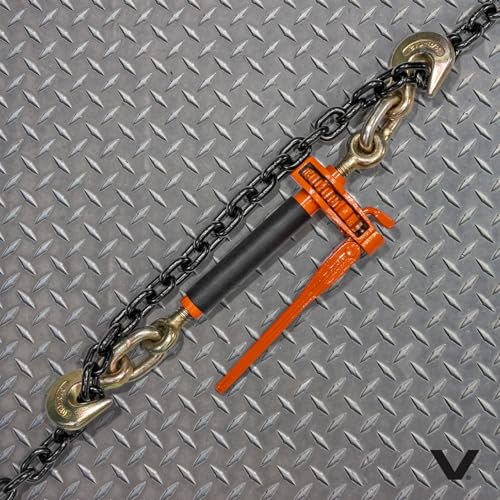 Image of VULCAN Folding Handle Load Binder (Two Pack) with 2 Grab Hooks - Ratchet Style - 12000 Pound Safe Working Load (Works with 3 /8 Inch Grade 70, 80 and 100 or 1 /2 inch Grade 43 Chain)
