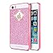 For Apple iPhone 5 5s SE Case, FLOVEME [Slim Fit] [Bing Diamond] Premium Ultra Thin 3D Handmade Luxury Sparkle Glitter Crystal Rhinestone Extra Grip Hard PC Shockproof Back Holder Cover - Pink