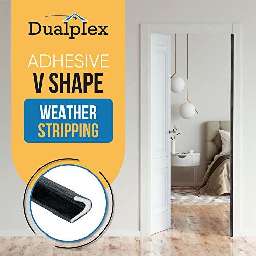 Adhesive V Shape Weather Stripping Weatherstrip, Flex Seal Strip Foam Door Frame Insulation Side Jamb Bottom Groove Gap Filler Soundproof V Weatherstripping (Black, 1/2 In X 1/2 In X 26 Ft) #TOP1