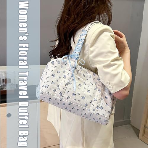 Women's Floral Travel Duffel Bag, Bow Duffle Bag, Waterproof Large-Capacity Flower Tote Bag, Cute Carry-On Weekender Pouch, Soft Luggage Storage For Beach Yoga Workout Hospital4