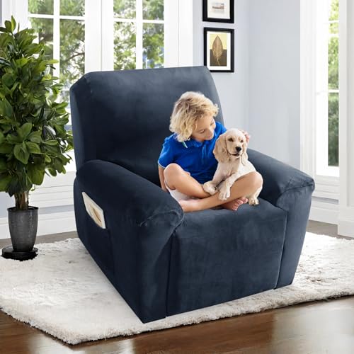 Image of ZNSAYOTX 2026 Velvet Oversized Recliner Cover 3-Piece, Luxury Plush Recliner Chair Covers with Elastic Band & Ties Stay in Place, Stretch Reclining Slipcover for Lazy Boy Soft Washable (Navy Blue)